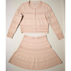 Sandro Paris Light Pink Stretch Crochet Top & Skirt Set ~ Women's Size 8 (3FR)